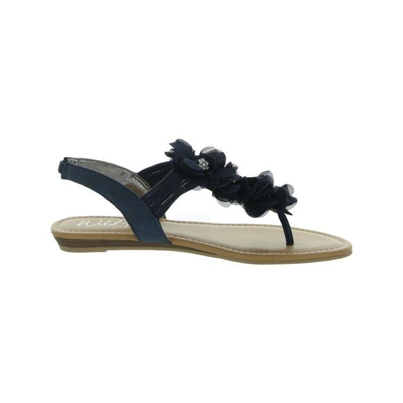 WILD PAIR Womens Navy Stretch Sari Round Toe Wedge Slip On Thong Sandals 6.5 M - Picture 2 of 3